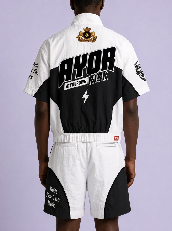 Translation missing: en.White/Black Risk Takers Windbreaker Shorts - front or detail view