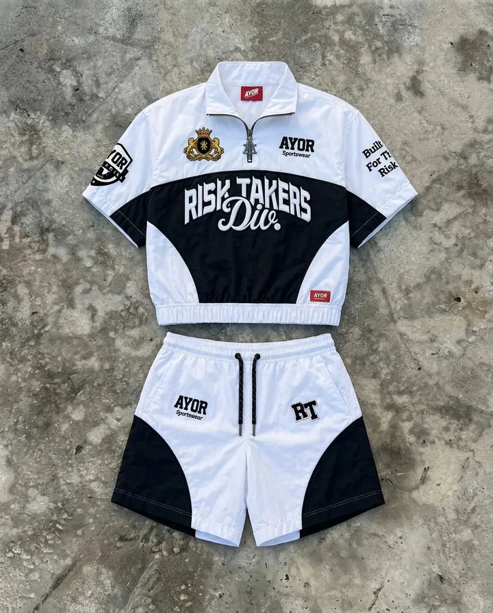 Translation missing: en.White/Black Risk Takers Windbreaker Shorts - product view 4
