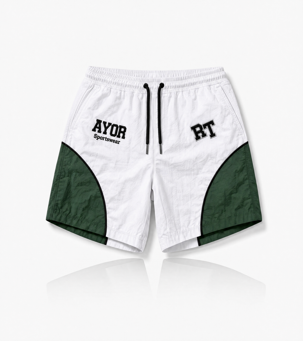 White/Forest Green Risk Takers Windbreak Shorts